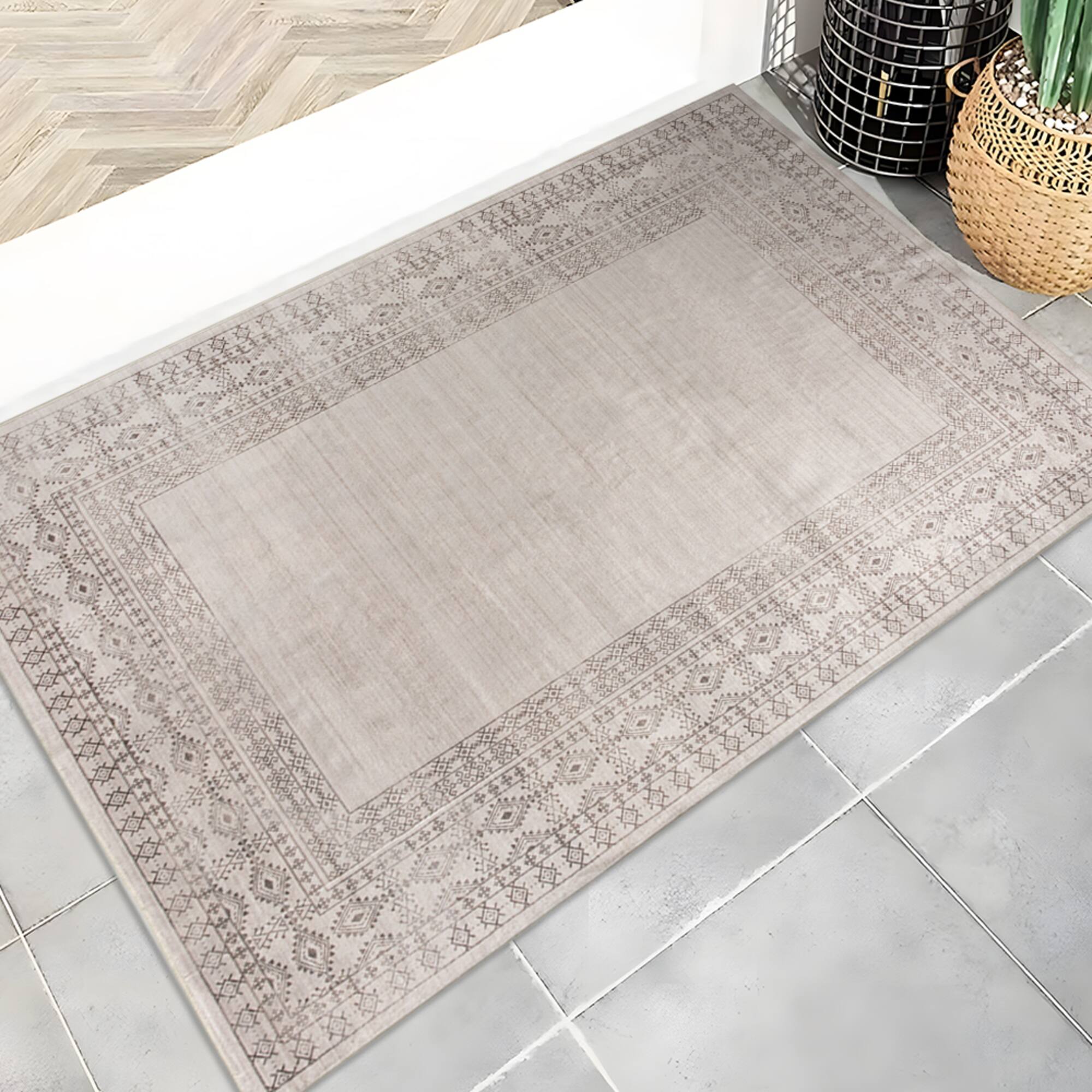 Taupe Border Washable Rug by Ashland